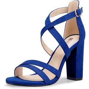 image:imageIDIFU Womens Chunky High Heel Sandal Strappy Open Toe Ankle Strap Dress Shoes for Women Bridesmaid Ladies in Wedding Bridal Evening Homecoming PromD Royal Blue Suede