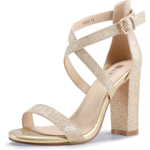 image:imageIDIFU Womens Chunky High Heel Sandal Strappy Open Toe Ankle Strap Dress Shoes for Women Bridesmaid Ladies in Wedding Bridal Evening Homecoming PromGold Glitter
