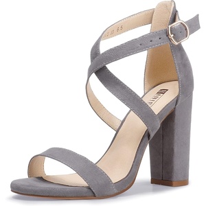 image:imageIDIFU Womens Chunky High Heel Sandal Strappy Open Toe Ankle Strap Dress Shoes for Women Bridesmaid Ladies in Wedding Bridal Evening Homecoming PromGray Suede