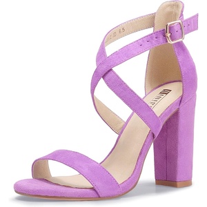 image:imageIDIFU Womens Chunky High Heel Sandal Strappy Open Toe Ankle Strap Dress Shoes for Women Bridesmaid Ladies in Wedding Bridal Evening Homecoming PromLilac Suede