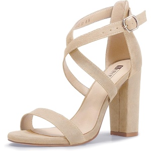 image:imageIDIFU Womens Chunky High Heel Sandal Strappy Open Toe Ankle Strap Dress Shoes for Women Bridesmaid Ladies in Wedding Bridal Evening Homecoming PromNude Suede