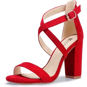 image:imageIDIFU Womens Chunky High Heel Sandal Strappy Open Toe Ankle Strap Dress Shoes for Women Bridesmaid Ladies in Wedding Bridal Evening Homecoming PromRed Suede