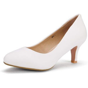 image:imageIDIFU Womens Classic Low Heels Dress Pumps 2 Inch Kitten Heel Round Toe Office Wedding ShoesWhite Pu