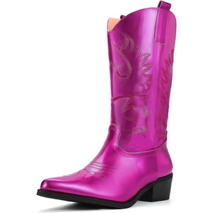 image:imageIDIFU Womens Cowboy Boots for Women Cowgirl Western Mid Calf Embroidered Chunky Low Heel Pointed Toe Country Dress Cute Fashion Comfortable Boots BootiesHot Pink Pu