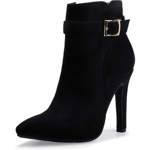 image:imageIDIFU Womens Dana Pointed Toe Stiletto High Heels Ankle Booties Side Zipper Short Boots with Metal BuckleBlack Suede