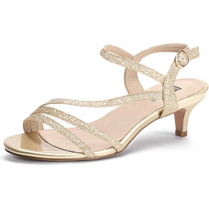 image:imageIDIFU Womens Dressy Strappy 2 Inch Low Kitten Heel Open Toe Sandals Dress Shoes for Woman Lady in Bridal Dance EveningGold Glitter