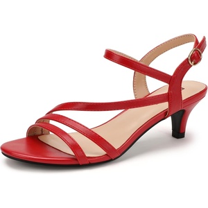 image:imageIDIFU Womens Dressy Strappy 2 Inch Low Kitten Heel Open Toe Sandals Dress Shoes for Woman Lady in Bridal Dance EveningRed Pu