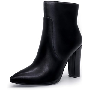 image:imageIDIFU Womens Fashion Ankle Boots Comfy Pointed Toe High Heels Side Zipper BootiesC Black Pu