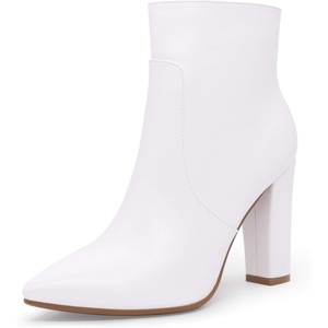 image:imageIDIFU Womens Fashion Ankle Boots Comfy Pointed Toe High Heels Side Zipper BootiesC White Pu