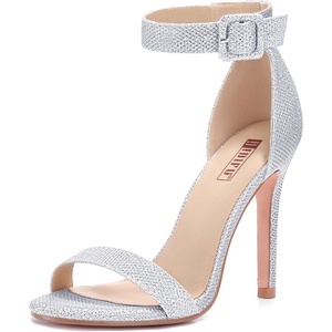 image:imageIDIFU Womens High Heels for Women Dressy Stiletto Open Toe Heels Ankle Strap Heeled Sandals for Women on Wedding Party HomecomingSilver Glitter
