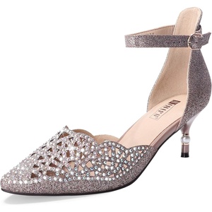 image:imageIDIFU Womens IN2 Candice Wedding Rhinestones Sequins Low Kitten Heels Pumps Dress Evening Shoes for Women Bridal BrideGun Glitter