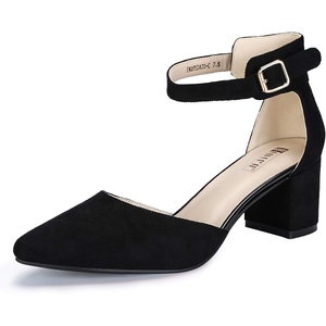 image:imageIDIFU Womens IN2 Pedazo Dress Shoes Low Block Heels Comfortable Chunky Closed Toe Ankle Strap Wedding PumpsBlack Suede