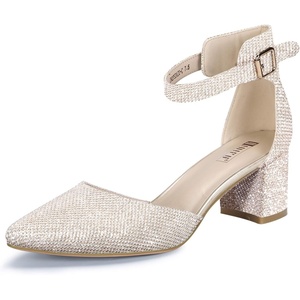 image:imageIDIFU Womens IN2 Pedazo Dress Shoes Low Block Heels Comfortable Chunky Closed Toe Ankle Strap Wedding PumpsGold Glitter
