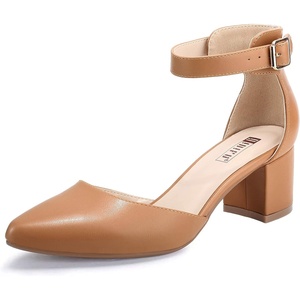 image:imageIDIFU Womens IN2 Pedazo Dress Shoes Low Block Heels Comfortable Chunky Closed Toe Ankle Strap Wedding PumpsNude Pu