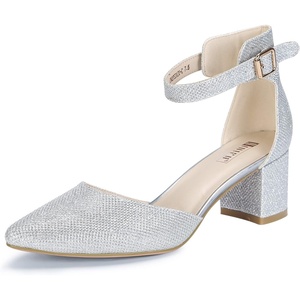 image:imageIDIFU Womens IN2 Pedazo Dress Shoes Low Block Heels Comfortable Chunky Closed Toe Ankle Strap Wedding PumpsSilver Glitter