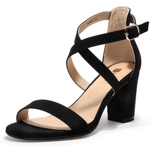 image:imageIDIFU Womens IN3 Grace Strappy Block Heels Sandals Comfy Open Toe Chunky Dress Wedding Shoes with Adjustable Cross StrapBlack Nubuck