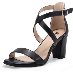 image:imageIDIFU Womens IN3 Grace Strappy Block Heels Sandals Comfy Open Toe Chunky Dress Wedding Shoes with Adjustable Cross StrapBlack Pu