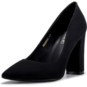 image:imageIDIFU Womens IN4 ChunkyHI Block High Heels Closed Pointed Toe Pumps Dress Office Shoes for WomenBlack Nubuck