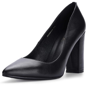 image:imageIDIFU Womens IN4 ChunkyHI Block High Heels Closed Pointed Toe Pumps Dress Office Shoes for WomenBlack Pu