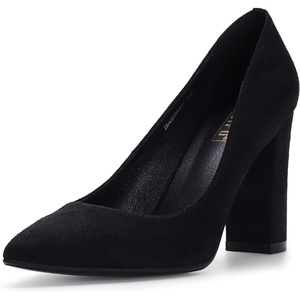 image:imageIDIFU Womens IN4 ChunkyHI Block High Heels Closed Pointed Toe Pumps Dress Office Shoes for WomenBlack Suede