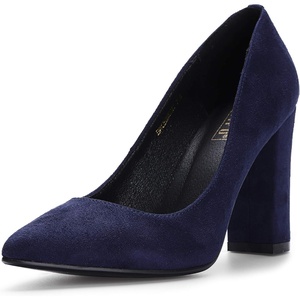 image:imageIDIFU Womens IN4 ChunkyHI Block High Heels Closed Pointed Toe Pumps Dress Office Shoes for WomenBlue Suede