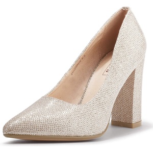 image:imageIDIFU Womens IN4 ChunkyHI Block High Heels Closed Pointed Toe Pumps Dress Office Shoes for WomenGold Glitter
