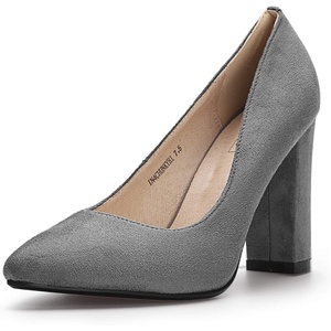 image:imageIDIFU Womens IN4 ChunkyHI Block High Heels Closed Pointed Toe Pumps Dress Office Shoes for WomenGray Suede