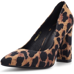 image:imageIDIFU Womens IN4 ChunkyHI Block High Heels Closed Pointed Toe Pumps Dress Office Shoes for WomenLeopard Suede