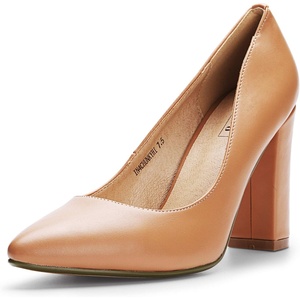 image:imageIDIFU Womens IN4 ChunkyHI Block High Heels Closed Pointed Toe Pumps Dress Office Shoes for WomenNude Pu