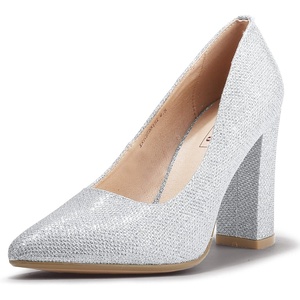 image:imageIDIFU Womens IN4 ChunkyHI Block High Heels Closed Pointed Toe Pumps Dress Office Shoes for WomenSilver Glitter