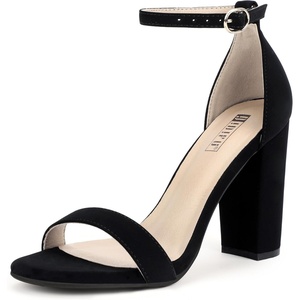 image:imageIDIFU Womens IN4 CookieHI Chunky High Heel Sandals Open Toe Ankle Strap Wedding Bridal Prom Dress Shoes For Women Bride BridesmaidBlack Nubuck