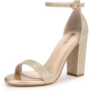 image:imageIDIFU Womens IN4 CookieHI Chunky High Heel Sandals Open Toe Ankle Strap Wedding Bridal Prom Dress Shoes For Women Bride BridesmaidGold Glitter