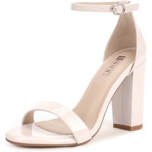 image:imageIDIFU Womens IN4 CookieHI Chunky High Heel Sandals Open Toe Ankle Strap Wedding Bridal Prom Dress Shoes For Women Bride BridesmaidNude Patent