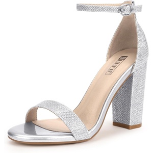 image:imageIDIFU Womens IN4 CookieHI Chunky High Heel Sandals Open Toe Ankle Strap Wedding Bridal Prom Dress Shoes For Women Bride BridesmaidSilver Glitter