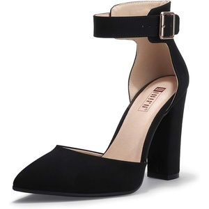 image:imageIDIFU Womens IN4 Pedazo High Block Heels Pumps Pointed Closed Toe Ankle Strap Dress Wedding ShoesBlack Nubuck