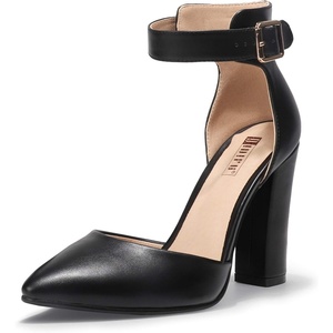 image:imageIDIFU Womens IN4 Pedazo High Block Heels Pumps Pointed Closed Toe Ankle Strap Dress Wedding ShoesBlack Pu