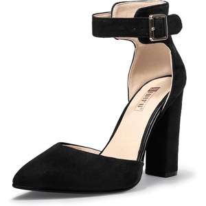 image:imageIDIFU Womens IN4 Pedazo High Block Heels Pumps Pointed Closed Toe Ankle Strap Dress Wedding ShoesBlack Suede