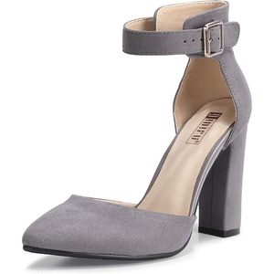image:imageIDIFU Womens IN4 Pedazo High Block Heels Pumps Pointed Closed Toe Ankle Strap Dress Wedding ShoesGray Suede