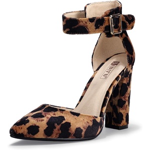 image:imageIDIFU Womens IN4 Pedazo High Block Heels Pumps Pointed Closed Toe Ankle Strap Dress Wedding ShoesLeopard Suede