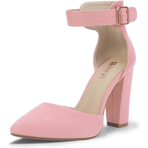 image:imageIDIFU Womens IN4 Pedazo High Block Heels Pumps Pointed Closed Toe Ankle Strap Dress Wedding ShoesPink Suede