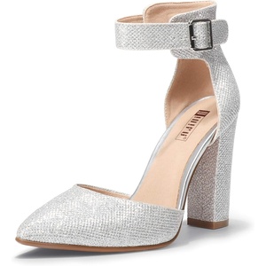image:imageIDIFU Womens IN4 Pedazo High Block Heels Pumps Pointed Closed Toe Ankle Strap Dress Wedding ShoesSilver Glitter