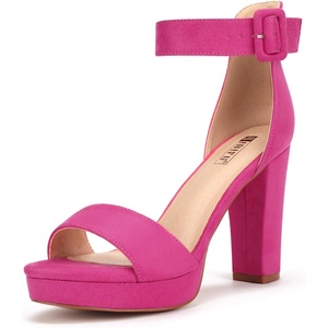 image:imageIDIFU Womens IN4 Sabrina Platform Chunky High Heels Ankle Strap Heeled Sandals Wedding Party Dress ShoesHot Pink Suede
