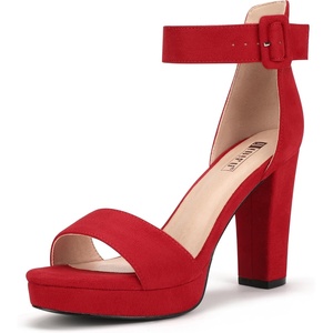 image:imageIDIFU Womens IN4 Sabrina Platform Chunky High Heels Ankle Strap Heeled Sandals Wedding Party Dress ShoesRed Suede