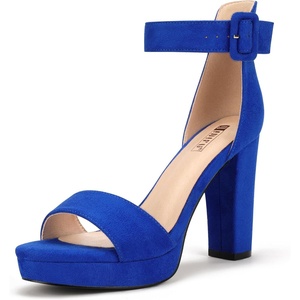 image:imageIDIFU Womens IN4 Sabrina Platform Chunky High Heels Ankle Strap Heeled Sandals Wedding Party Dress ShoesRoyal Blue Suede