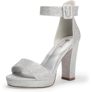 image:imageIDIFU Womens IN4 Sabrina Platform Chunky High Heels Ankle Strap Heeled Sandals Wedding Party Dress ShoesSilver Glitter