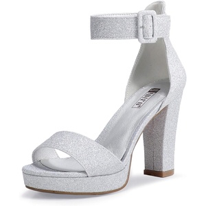 image:imageIDIFU Womens IN4 Sabrina Platform Chunky High Heels Ankle Strap Heeled Sandals Wedding Party Dress ShoesSilver Shiny