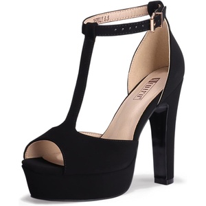 image:imageIDIFU Womens IN5 Polly Platform Chunky High Heels TStrap Sexy Sandals Peep Toe Wedding Party Prom Dress Shoes for Women BrideBlack Nubuck