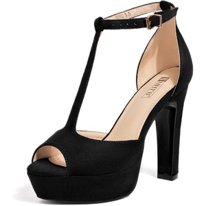 image:imageIDIFU Womens IN5 Polly Platform Chunky High Heels TStrap Sexy Sandals Peep Toe Wedding Party Prom Dress Shoes for Women BrideBlack Suede