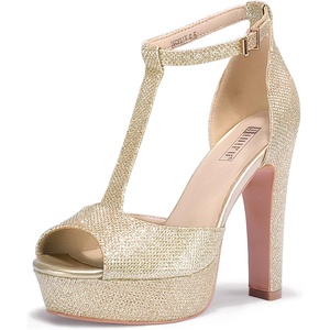 image:imageIDIFU Womens IN5 Polly Platform Chunky High Heels TStrap Sexy Sandals Peep Toe Wedding Party Prom Dress Shoes for Women BrideGold Glitter