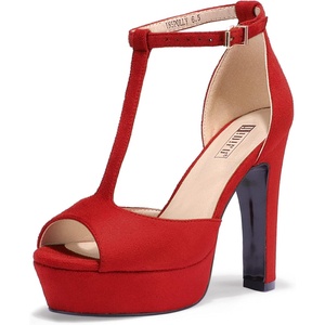 image:imageIDIFU Womens IN5 Polly Platform Chunky High Heels TStrap Sexy Sandals Peep Toe Wedding Party Prom Dress Shoes for Women BrideRed Suede